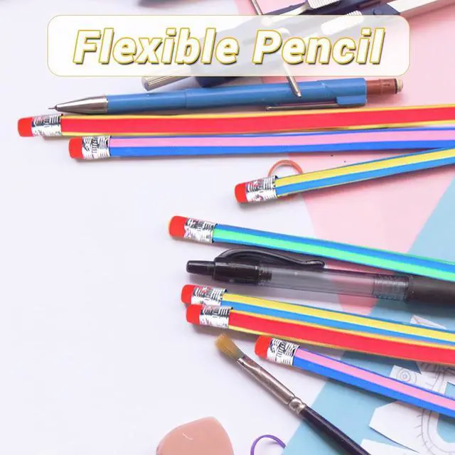 Alt view image 6 of 7 - 40 Pcs 7 Inch Flexible Pencils,Soft Novelty Pencil,Multi Colored Striped Soft Pencil with Eraser for Kids Gift