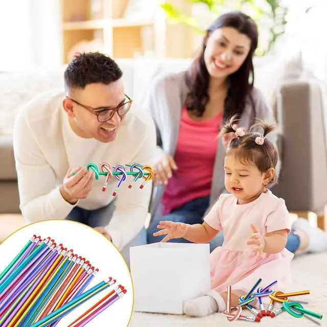 Alt view image 7 of 7 - 40 Pcs 7 Inch Flexible Pencils,Soft Novelty Pencil,Multi Colored Striped Soft Pencil with Eraser for Kids Gift