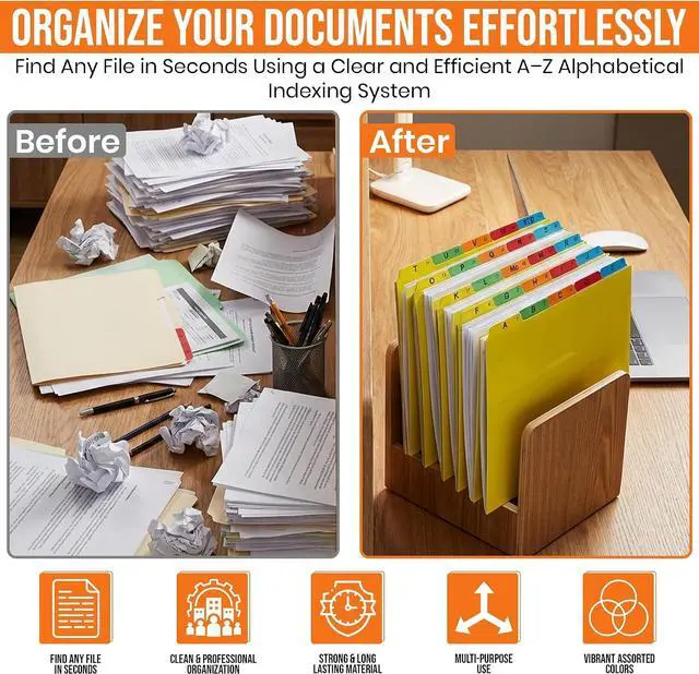 Alt view image 2 of 7 - Iconikal A-Z Alphabetical Hanging File Folder Dividers 5 Tabs Letter Size