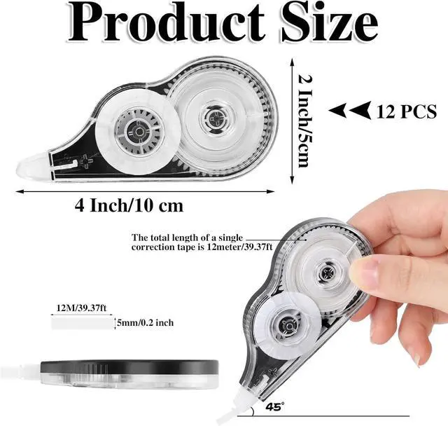 Alt view image 2 of 7 - BESARME 12 Pack Correction Tape, 39 ft Each, 0.2 in Width