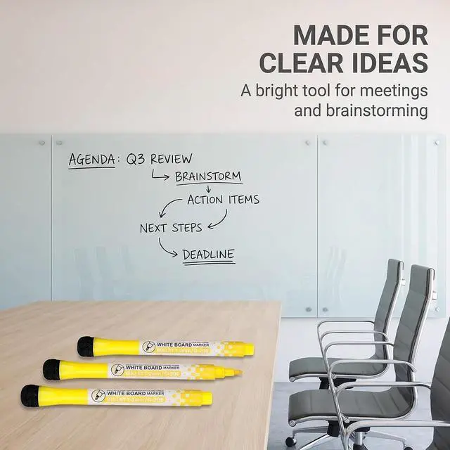 Alt view image 2 of 6 - 3 Pcs Yellow Magnetic Whiteboard Pen Writing Drawing Erasable Board Marker Office Supplies Erasable Whiteboard Pen Dry Erase and Wet Erase Markers Markers for Highlighters