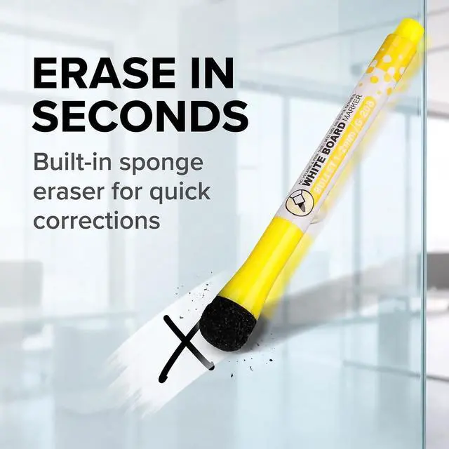 Alt view image 3 of 6 - 3 Pcs Yellow Magnetic Whiteboard Pen Writing Drawing Erasable Board Marker Office Supplies Erasable Whiteboard Pen Dry Erase and Wet Erase Markers Markers for Highlighters