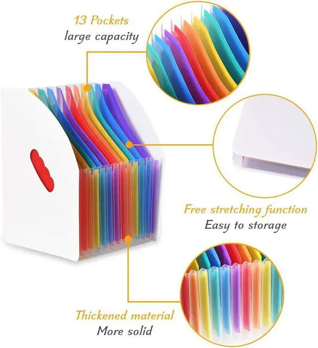 Alt view image 3 of 6 - SAYEEC 13 Pockets Vertical Expanding File Folder Plastic Accordion File Organizer Desk Stand Magazine Holder Letter Size A4 Documents Storage Space Saver for Office Home Class
