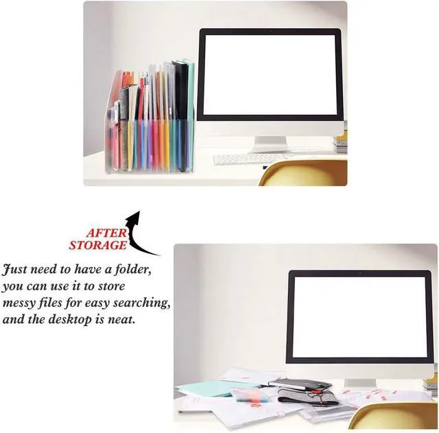 Alt view image 2 of 6 - SAYEEC 13 Pockets Vertical Expanding File Folder Plastic Accordion File Organizer Desk Stand Magazine Holder Letter Size A4 Documents Storage Space Saver for Office Home Class