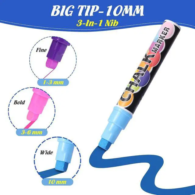 Alt view image 2 of 7 - Liquid Chalk Markers Pens, 8 Colors Washable & Wet Erase Neon Chalk Makers for Blackboard, Glass Window, Chalkboard Signs, Graduation Celebration School Kids Art