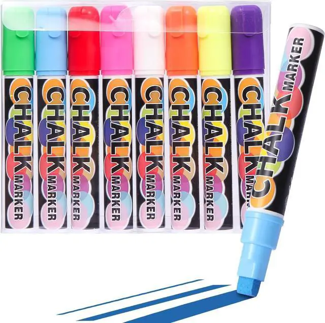 Main image of Liquid Chalk Markers Pens, 8 Colors Washable & Wet Erase Neon Chalk Makers for Blackboard, Glass Window, Chalkboard Signs, Graduation Celebration School Kids Art