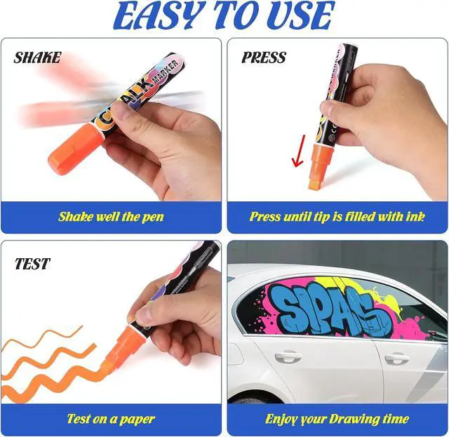 Alt view image 4 of 7 - Liquid Chalk Markers Pens, 8 Colors Washable & Wet Erase Neon Chalk Makers for Blackboard, Glass Window, Chalkboard Signs, Graduation Celebration School Kids Art