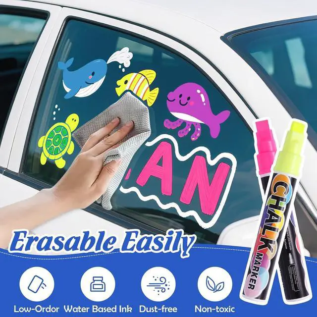 Alt view image 5 of 7 - Liquid Chalk Markers Pens, 8 Colors Washable & Wet Erase Neon Chalk Makers for Blackboard, Glass Window, Chalkboard Signs, Graduation Celebration School Kids Art