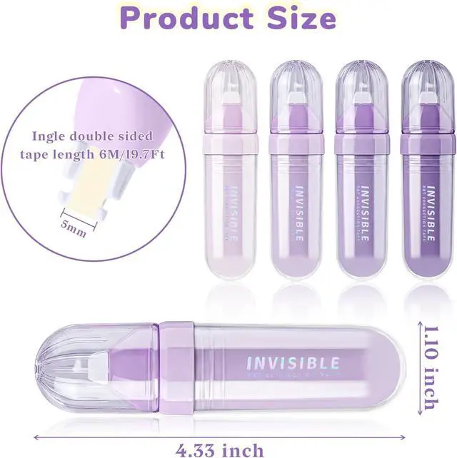 Alt view image 2 of 7 - Temiary 4P Correction Tapes, Beige Core Smooth Pull Out for Writing, Purple