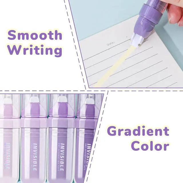 Alt view image 3 of 7 - Temiary 4P Correction Tapes, Beige Core Smooth Pull Out for Writing, Purple