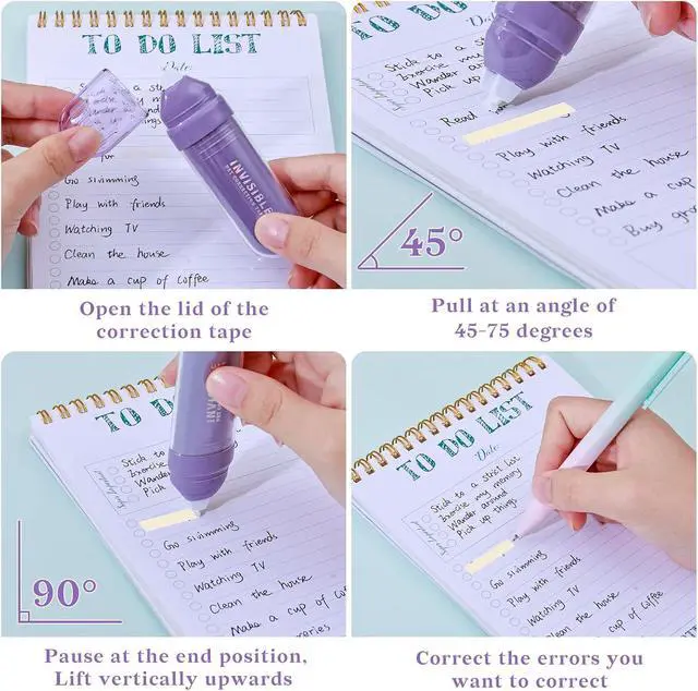Alt view image 4 of 7 - Temiary 4P Correction Tapes, Beige Core Smooth Pull Out for Writing, Purple