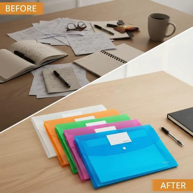 Alt view image 7 of 7 - 5 Pack Plastic Envelopes with Snap Closure,Large-Capacity Colored Clear Folders for Documents File Folder,Poly Envelopes A4 Letter Size(13"×9.5") for School Home Office,Assorted Colors