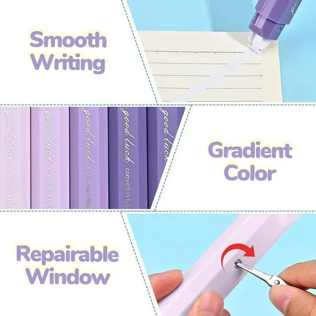 Alt view image 3 of 7 - Temiary 5Pcs White Correction Tapes, White Tape Pen Smooth Pull Out, Purple
