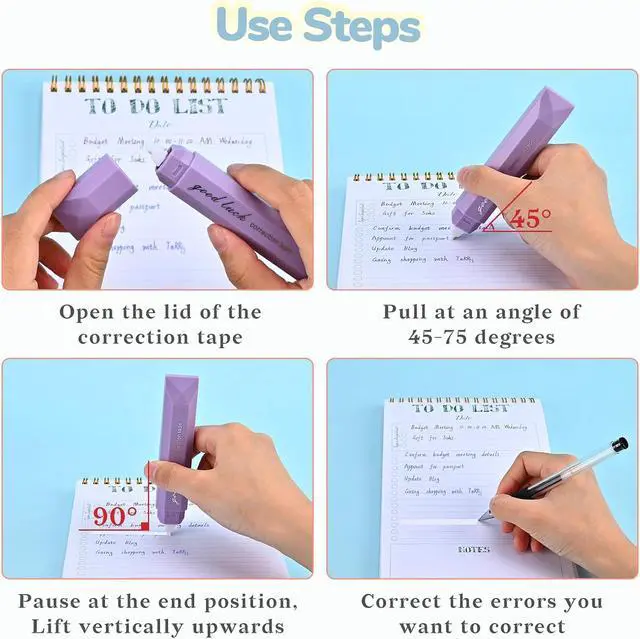 Alt view image 4 of 7 - Temiary 5Pcs White Correction Tapes, White Tape Pen Smooth Pull Out, Purple