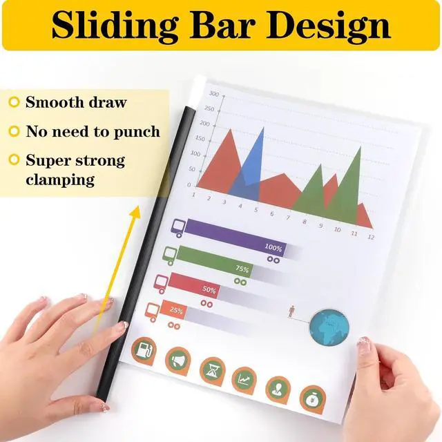 Alt view image 3 of 7 - Report Covers with Sliding Bar, Clear Report Covers for Letter-Size Paper