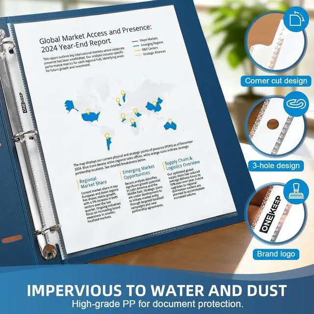 Alt view image 3 of 7 - 100 Pack Sheet Protectors, Top Loading Reinforced 3-Hole Page