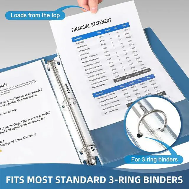 Alt view image 4 of 7 - 100 Pack Sheet Protectors, Top Loading Reinforced 3-Hole Page