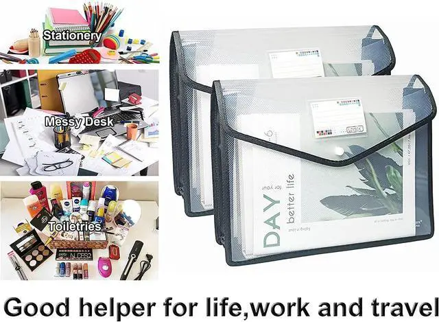Alt view image 3 of 7 - YoeeJob Plastic File Folders Legal Size Expandable Document Folder with Snap Button Closure, A4 Expanding File Wallet Envelopes Pouch with Label Pocket, 2 Packs, Black