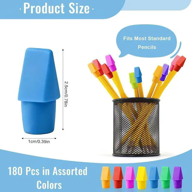 Alt view image 2 of 7 - 180 Pack Pencil Top Erasers for Clasroom and Office, Latex-Free, No-Smudge