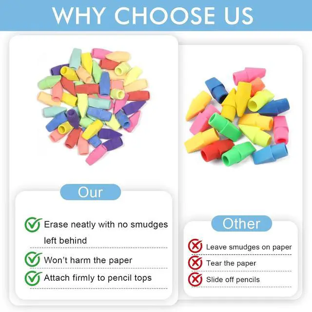 Alt view image 6 of 7 - 180 Pack Pencil Top Erasers for Clasroom and Office, Latex-Free, No-Smudge