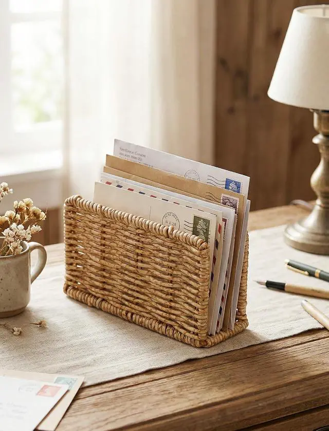 Alt view image 2 of 7 - NiHome Mail Holder Organizer Countertop, PP Woven Textured Letter Holder