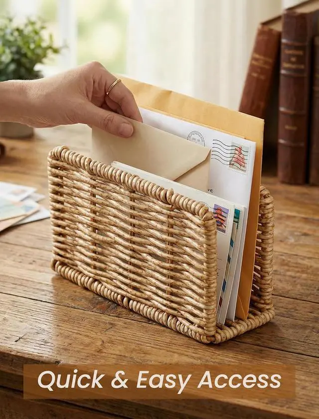 Alt view image 7 of 7 - NiHome Mail Holder Organizer Countertop, PP Woven Textured Letter Holder