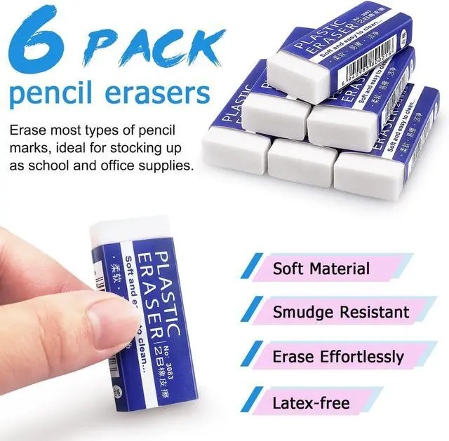 Alt view image 3 of 7 - Tamaki Erasers, Large, White, 6 Pack