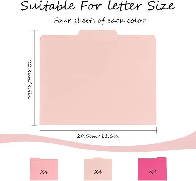 Alt view image 2 of 7 - 12Pcs Pink File Folders Letter Size Colored Manilla File Folders with 1/3-cut Tabs Decorative File Pockets for Office School Business Home Organizer(12, Pink Series)