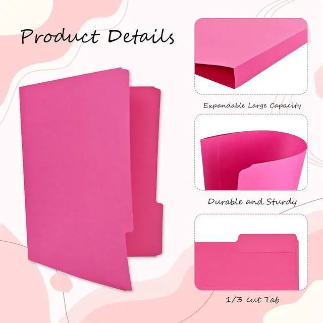 Alt view image 3 of 7 - 12Pcs Pink File Folders Letter Size Colored Manilla File Folders with 1/3-cut Tabs Decorative File Pockets for Office School Business Home Organizer(12, Pink Series)
