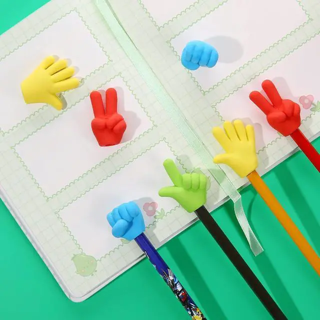 Alt view image 6 of 7 - 36 Pcs Pencil Top Erasers Fun Eraser Toppers for Kids, Bulk Cute Rock Paper Scissors Eraser Caps, 4 Colors