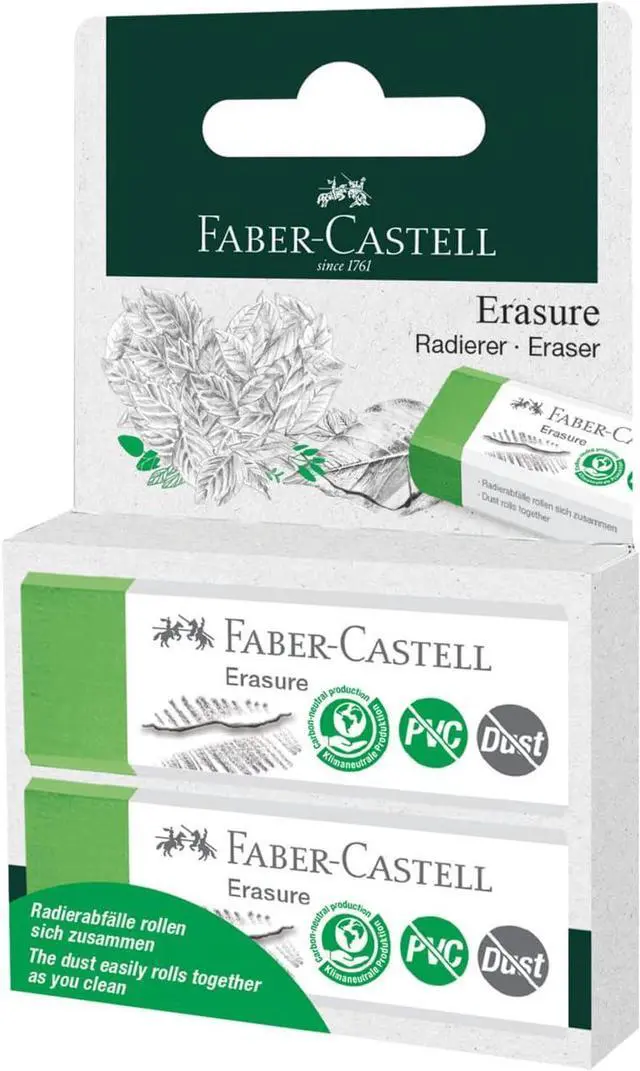 Main image of Faber-Castell Eraser Erasure PVC-Free & Dust-Free - Blister Card of 2