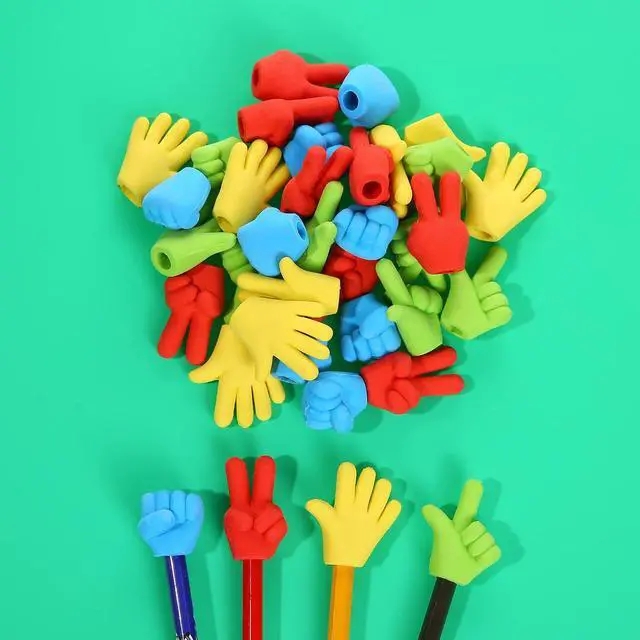 Alt view image 7 of 7 - 36 Pcs Pencil Top Erasers Fun Eraser Toppers for Kids, Bulk Cute Rock Paper Scissors Eraser Caps, 4 Colors