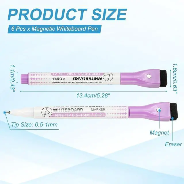 Alt view image 2 of 6 - PATIKIL Magnetic Whiteboard Pen Fine Tip Dry Erase Purple 0.5-1mm Tip 6Pcs