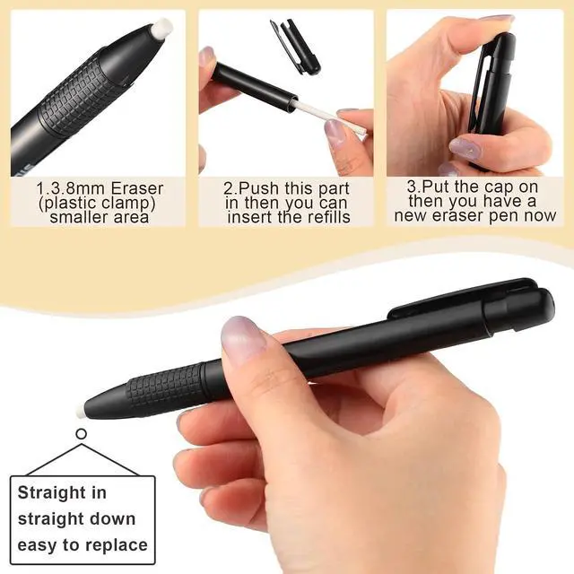 Alt view image 3 of 7 - Eersida Retractable Eraser Pen with Refills for Artists Students, 2 Packs