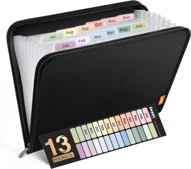 Main image of Sooez 13 Pocket Accordion File Organizer, Zipper Expanding File Folder A4