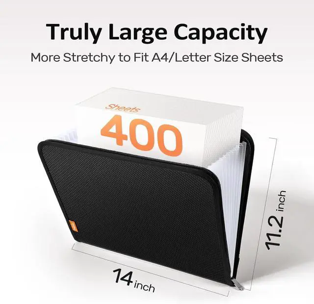 Alt view image 6 of 7 - Sooez 13 Pocket Accordion File Organizer, Zipper Expanding File Folder A4