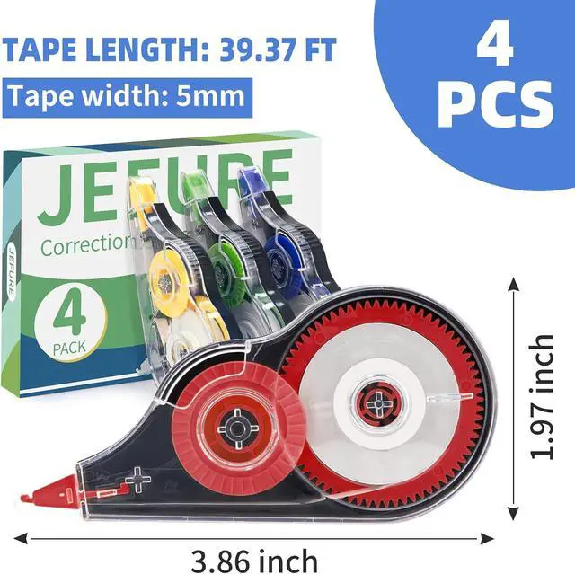 Alt view image 2 of 7 - 4 Pcs Colorful Correction Tape, 39.4 Ft White Tear-Resistant