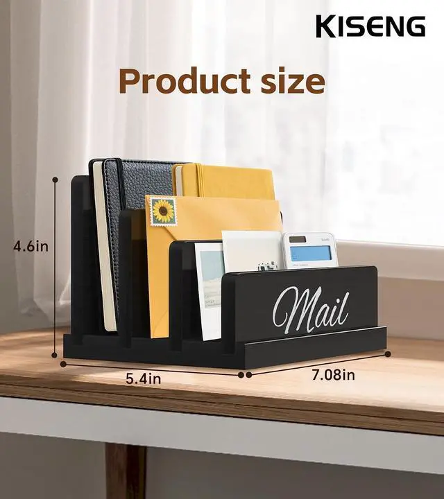 Alt view image 6 of 7 - Mail Organizer for Desk, Wooden Mail Holder with Divider, 3-Slot