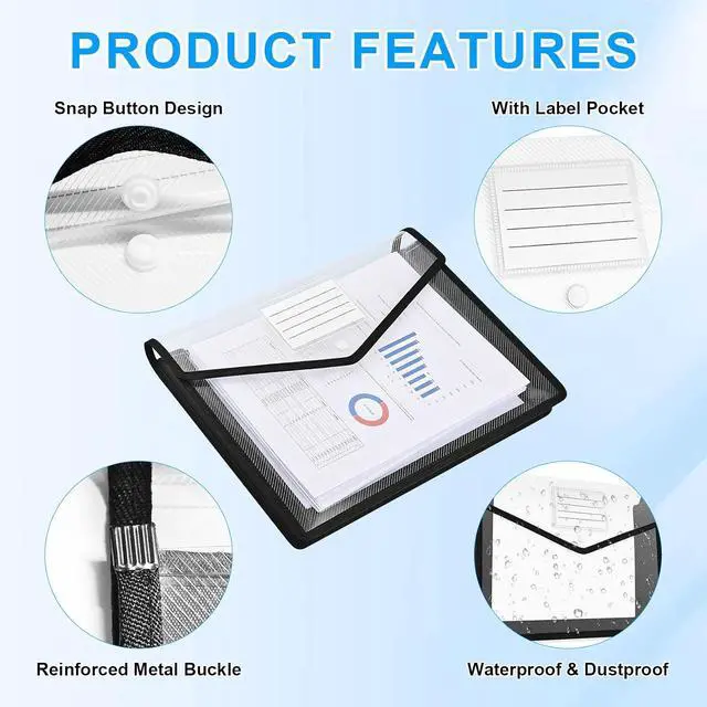 Alt view image 3 of 7 - HOUYEE 2 PCS Plastic Expanding File Folder with Snap Closure,Large Capacity