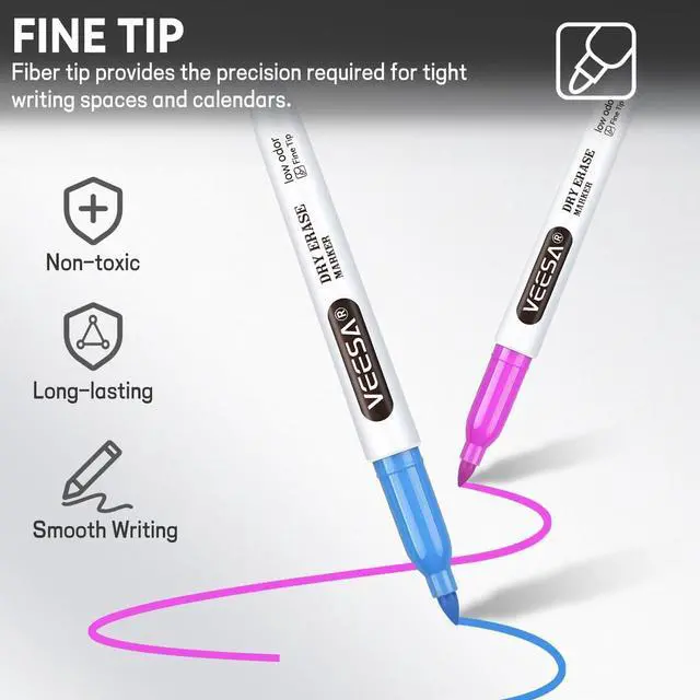 Alt view image 4 of 7 - VEESA 48 Count Dry Erase Markers in 12 Colors for Classroom, Low-Odor