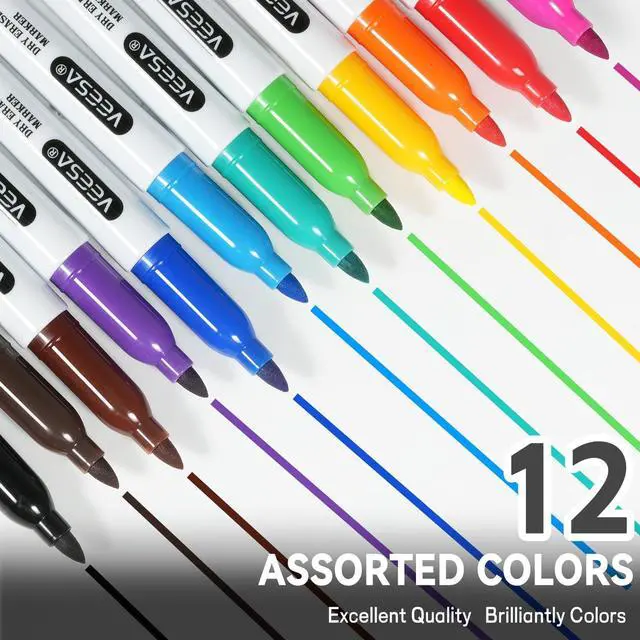 Alt view image 6 of 7 - VEESA 48 Count Dry Erase Markers in 12 Colors for Classroom, Low-Odor
