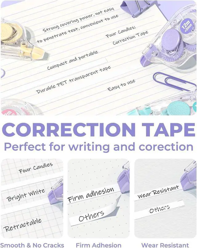Alt view image 2 of 7 - Four Candies White Correction Tape, 39.4 ft, 12 Pack Smooth Pull-Out Tape