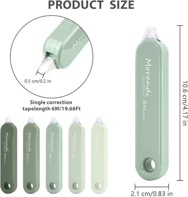 Alt view image 2 of 7 - 5-Piece Correction Tapes, Aesthetic Cute White Pull Out Tape, Quick Dry, Instant Correct, Easy to Use for School Office Supplies (Green)