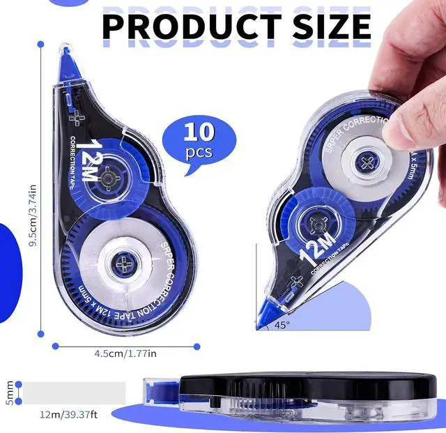 Alt view image 2 of 7 - Correction Tape, 10 Pack Correction Tape Easy To Use Applicator for Instant Corrections, 39 ft Each for Study Supplies and Office Products (Blue)