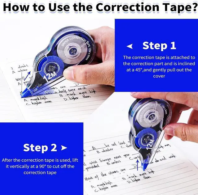 Alt view image 4 of 7 - Correction Tape, 10 Pack Correction Tape Easy To Use Applicator for Instant Corrections, 39 ft Each for Study Supplies and Office Products (Blue)