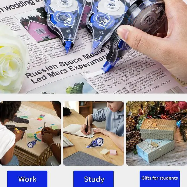 Alt view image 6 of 7 - Correction Tape, 10 Pack Correction Tape Easy To Use Applicator for Instant Corrections, 39 ft Each for Study Supplies and Office Products (Blue)