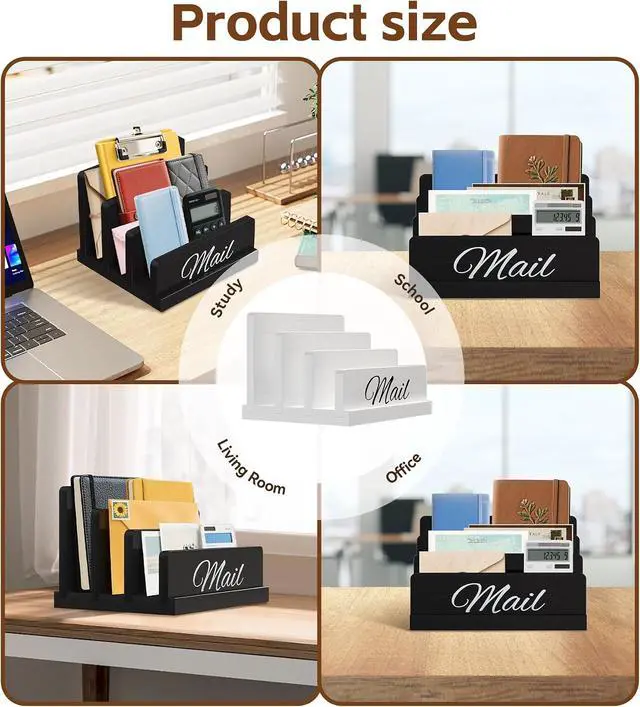 Alt view image 7 of 7 - Mail Organizer for Desk, Wooden Mail Holder with Divider, 3-Slot