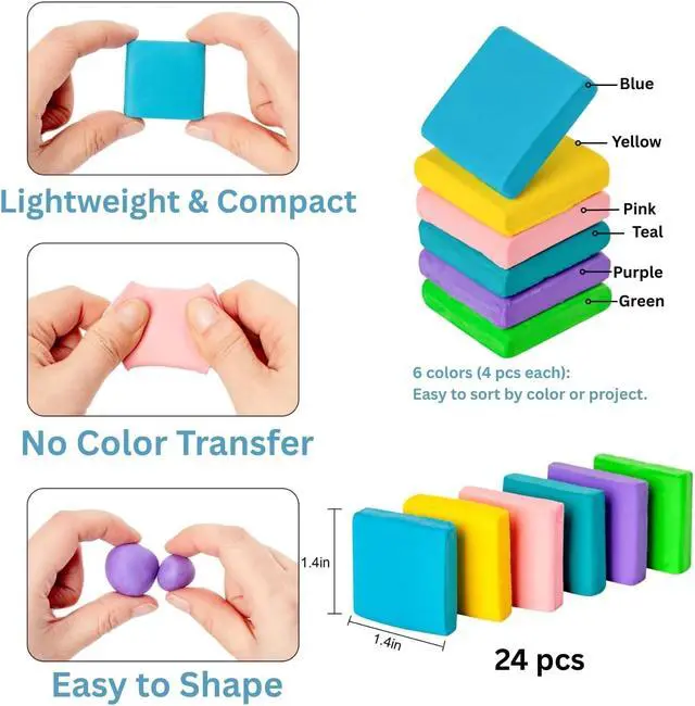 Alt view image 2 of 7 - 24 Pack Kneaded Erasers,Colorful Drawing Art Moldable Kneaded Sketching Erasers for Artists Blend, Shade, Smooth(24,Colored Eraser)