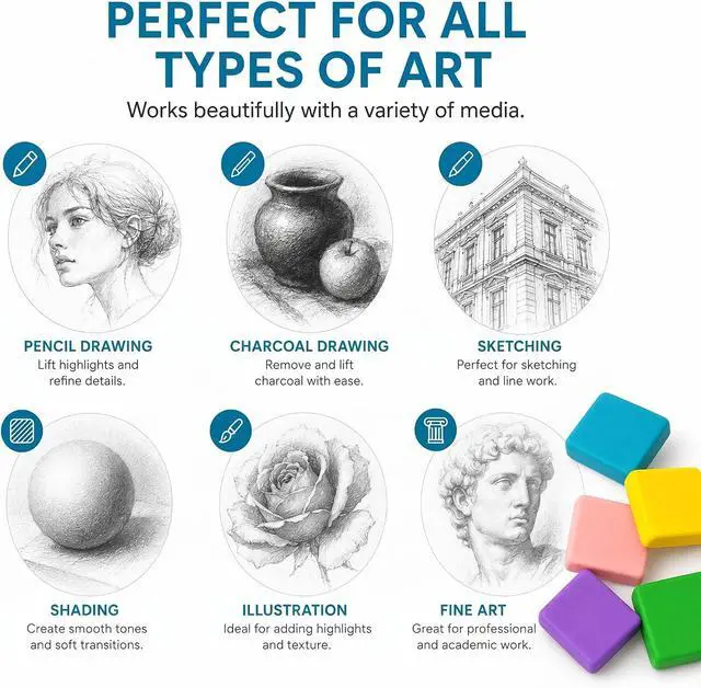 Alt view image 6 of 7 - 24 Pack Kneaded Erasers,Colorful Drawing Art Moldable Kneaded Sketching Erasers for Artists Blend, Shade, Smooth(24,Colored Eraser)