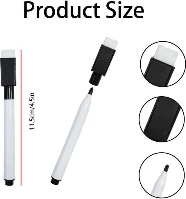 Alt view image 2 of 5 - 25PCS Black Magnetic Mini Dry Erase Markers, 4.5 Inch Mini Whiteboard Marker Pens with Eraser Cap, Low Odor Fine Tip for School, Office, and Business Use
